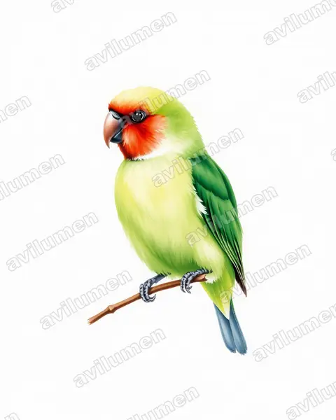 Watercolor illustration: Agapornis pullarius (Red-faced lovebird)