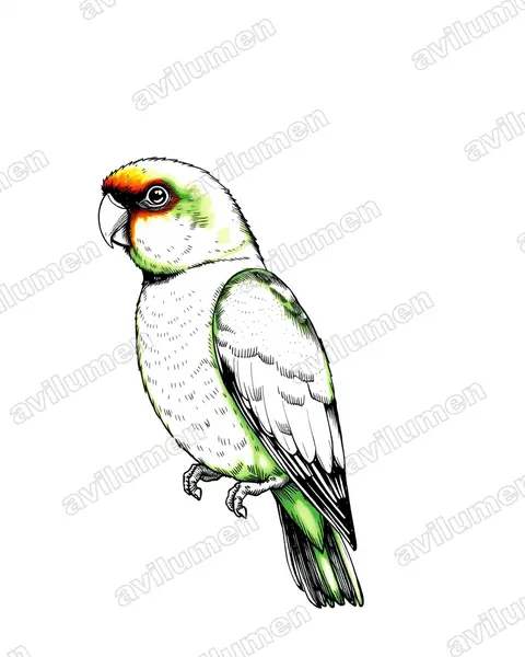 Ink illustration: Agapornis pullarius (Red-faced lovebird)