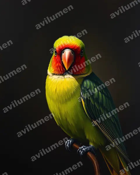 Oil illustration: Agapornis pullarius (Red-faced lovebird)