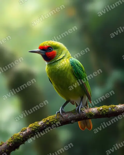 Realistic illustration: Agapornis pullarius (Red-faced lovebird)