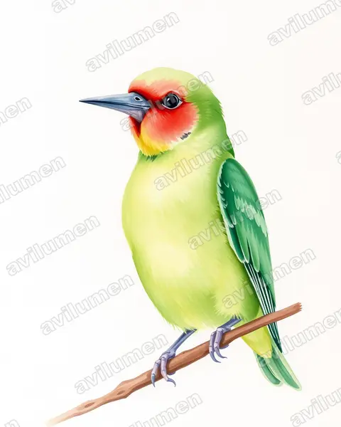 Ilustración en Acuarela: Agapornis roseicollis (Inseparable de Namibia​)