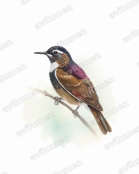 Ilustración en Acuarela: Aglaeactis aliciae (Rayo-de-sol de dorso púrpura)
