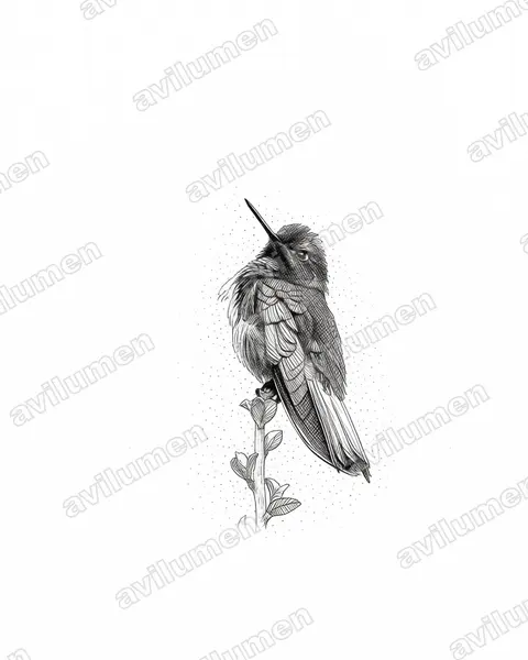 Illustration im Stil Tusche: Tropfenbrustkolibri (Aglaeactis castelnaudii)