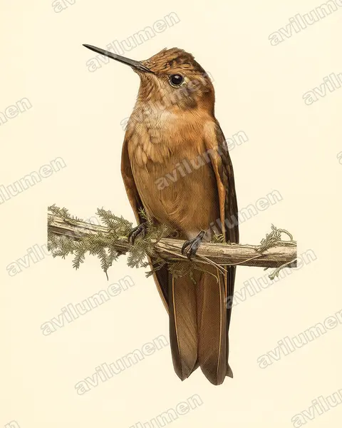 Vintage plate illustration: Aglaeactis cupripennis (Shining sunbeam)