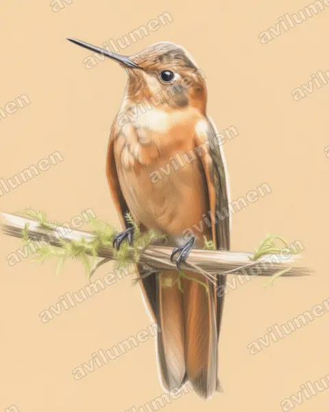 Colored pencil illustration: Aglaeactis cupripennis (Shining sunbeam)