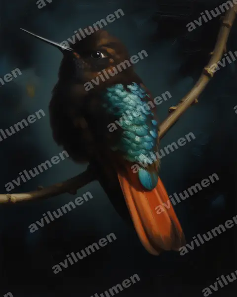 Illustration Huile : Aglaeactis pamela (Colibri paméla)