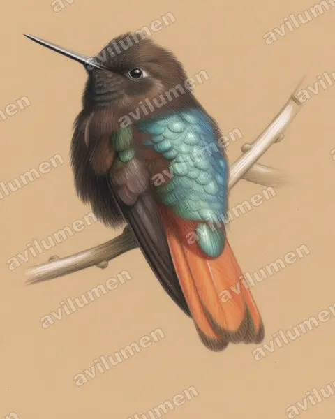 Illustration Crayon de couleur : Aglaeactis pamela (Colibri paméla)