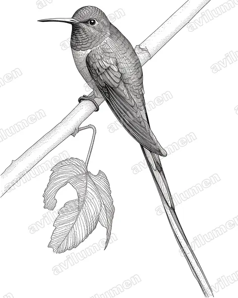Ilustración en Tinta: Aglaiocercus kingii (Aglaiocercus kingi)