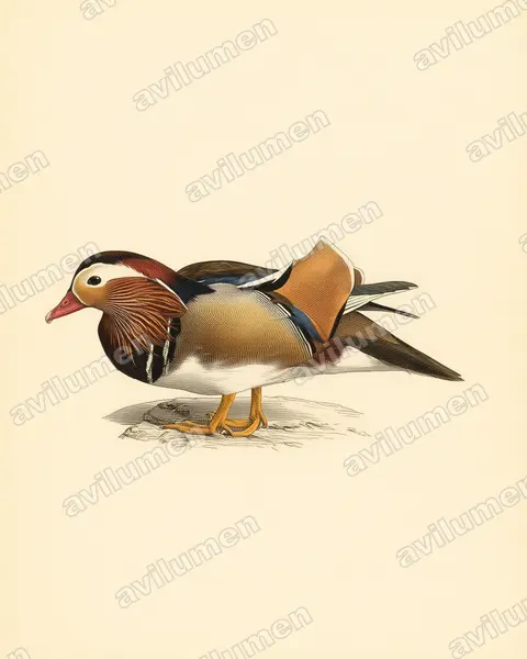 Illustration im Stil Historische Tafel: Mandarinente (Aix galericulata)