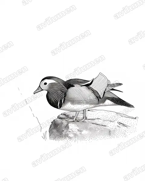 Illustration im Stil Tusche: Mandarinente (Aix galericulata)