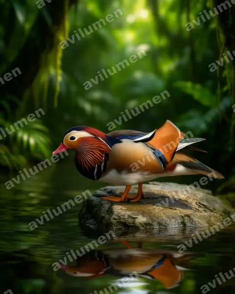 Illustration im Stil Realistisch: Mandarinente (Aix galericulata)