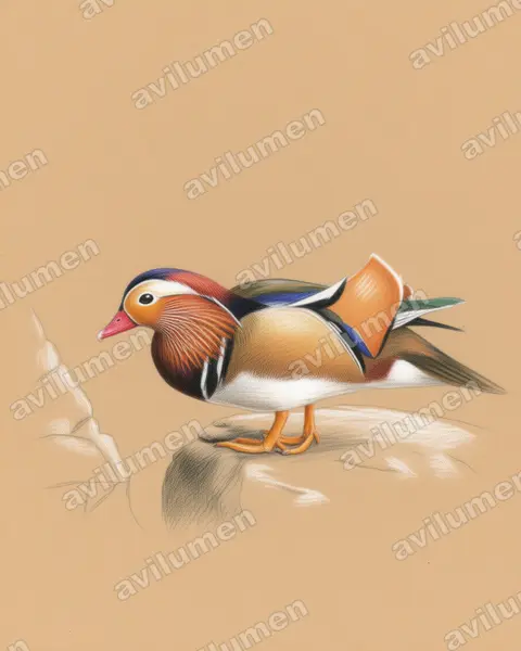 Illustration im Stil Buntstift: Mandarinente (Aix galericulata)