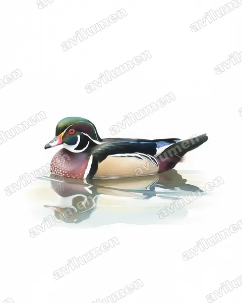Watercolor illustration: Aix sponsa (Wood duck)