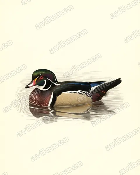 Vintage plate illustration: Aix sponsa (Wood duck)