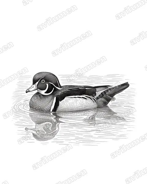 Ink illustration: Aix sponsa (Wood duck)