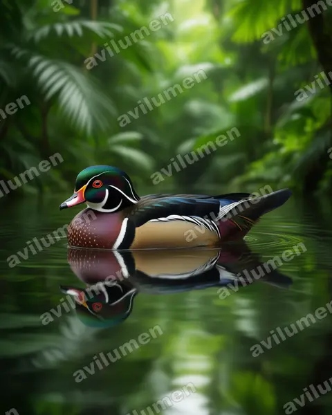 Realistic illustration: Aix sponsa (Wood duck)