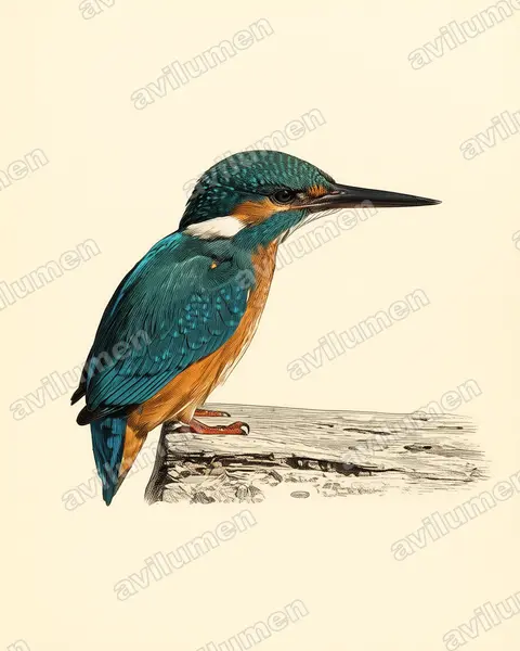 Illustration im Stil Historische Tafel: Eisvogel (Alcedo atthis)