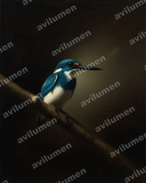 Ilustración en Óleo: Alcedo coerulescens (Martín pescador azulado)