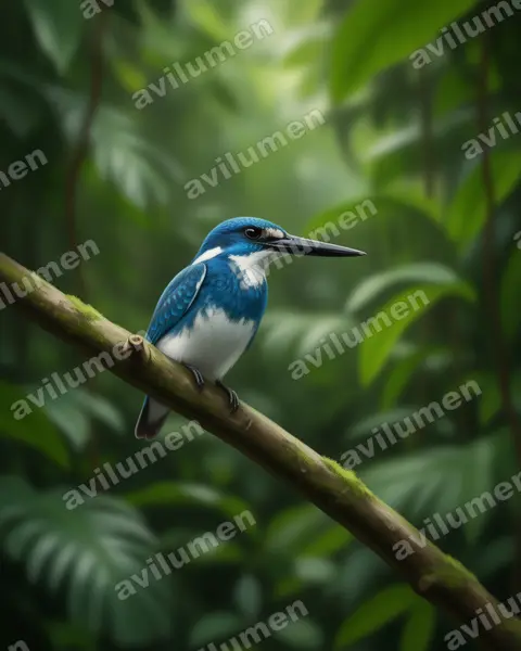 Ilustración en Realista: Alcedo coerulescens (Martín pescador azulado)