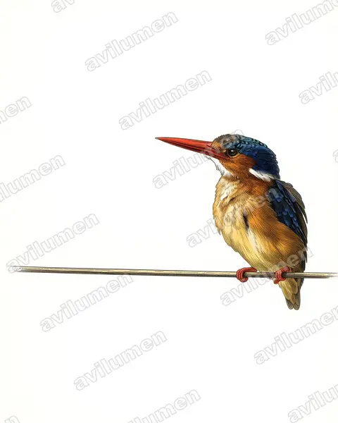 Vintage plate illustration: Alcedo cristata (Malachite kingfisher)
