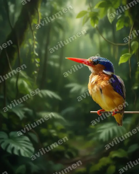 Realistic illustration: Alcedo cristata (Malachite kingfisher)