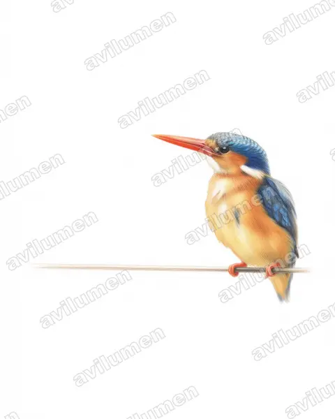 Colored pencil illustration: Alcedo cristata (Malachite kingfisher)