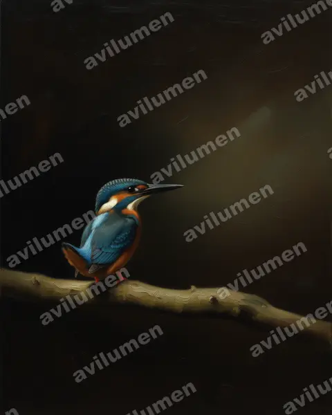 Illustration Huile : Alcedo hercules (Martin-pêcheur de Blyth)