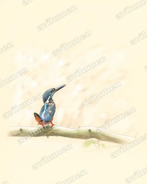 Illustration Crayon de couleur : Alcedo hercules (Martin-pêcheur de Blyth)