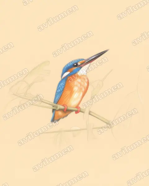 Colored pencil illustration: Alcedo meninting (Blue-eared kingfisher)