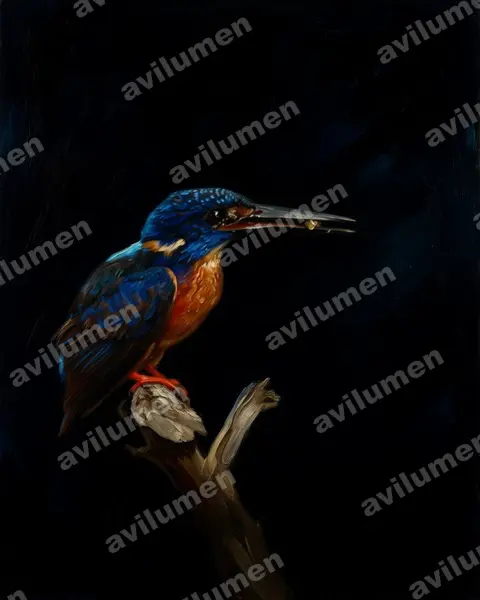Illustration Huile : Alcedo quadribrachys (Martin-pêcheur azuré)