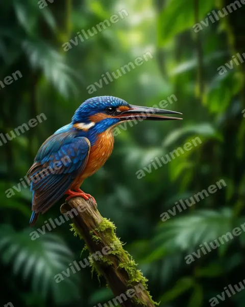 Illustration Réaliste : Alcedo quadribrachys (Martin-pêcheur azuré)
