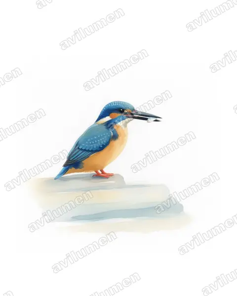Illustration Aquarelle : Alcedo semitorquata (Martin-pêcheur à demi-collier)