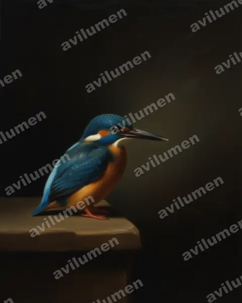 Illustration Huile : Alcedo semitorquata (Martin-pêcheur à demi-collier)