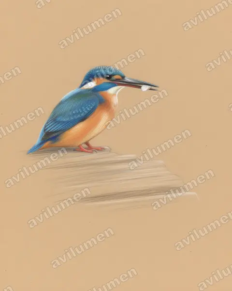 Illustration Crayon de couleur : Alcedo semitorquata (Martin-pêcheur à demi-collier)