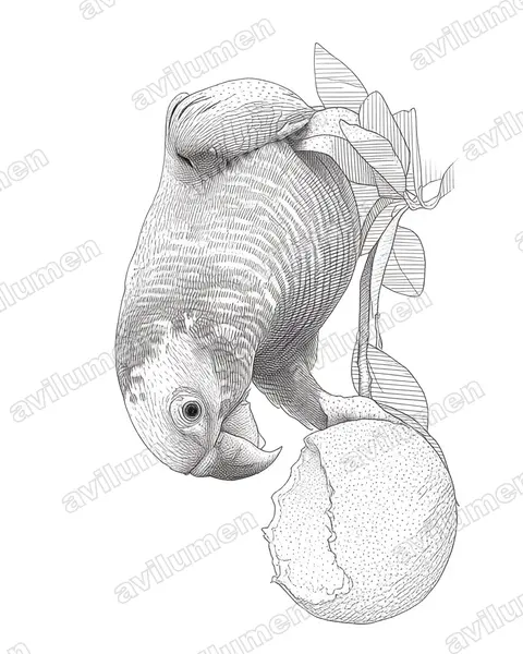 Ink illustration: Alipiopsitta xanthops (Yellow-faced Parrot)