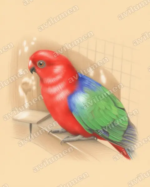 Colored pencil illustration: Alisterus amboinensis (Moluccan King Parrot)