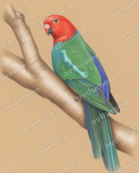 Colored pencil illustration: Alisterus scapularis (Australian King Parrot)