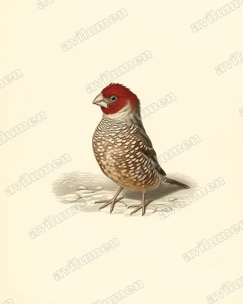 Illustration Planche ancienne : Amadina erythrocephala (Amadine à tête rouge)