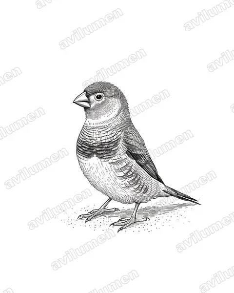 Illustration Encre : Amadina erythrocephala (Amadine à tête rouge)