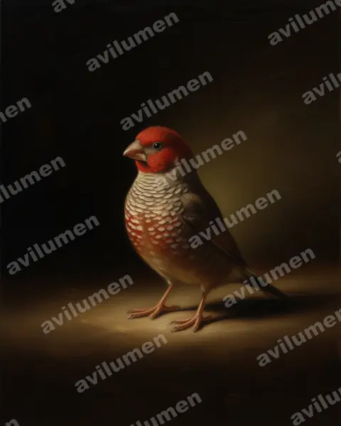 Illustration Huile : Amadina erythrocephala (Amadine à tête rouge)