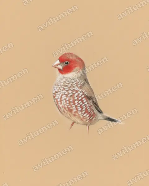 Illustration Crayon de couleur : Amadina erythrocephala (Amadine à tête rouge)