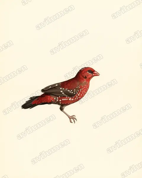 Ilustración en Lámina antigua: Amandava amandava (Bengalí rojo​)