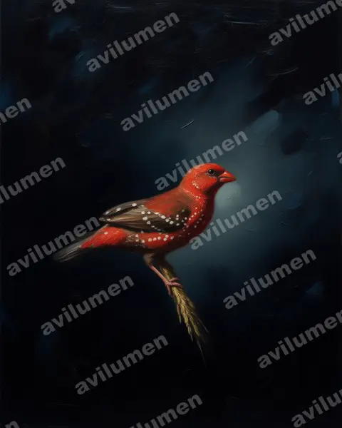 Ilustración en Óleo: Amandava amandava (Bengalí rojo​)