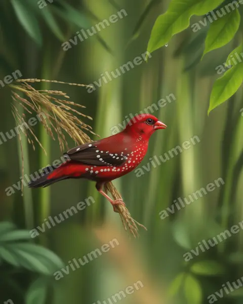Ilustración en Realista: Amandava amandava (Bengalí rojo​)