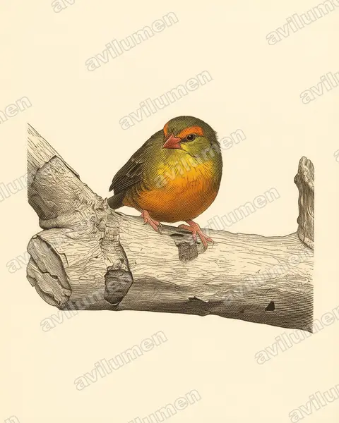橙腹梅花雀（Amandava subflava）的古典图版插画