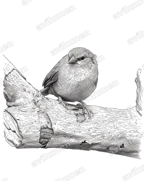 橙腹梅花雀（Amandava subflava）的钢笔墨线插画
