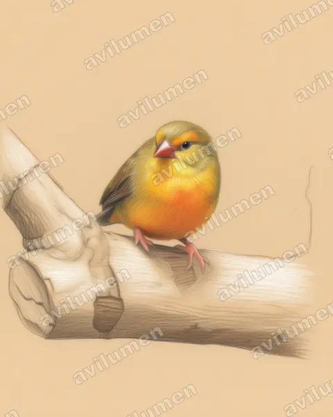 橙腹梅花雀（Amandava subflava）的彩色铅笔插画