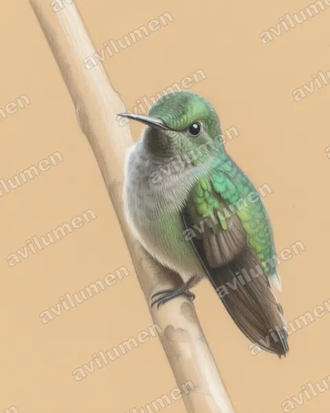 Illustration Crayon de couleur : Amazilia amabilis (Ariane aimable)