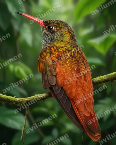 Realistic illustration: Amazilia amazilia (Amazilia hummingbird)