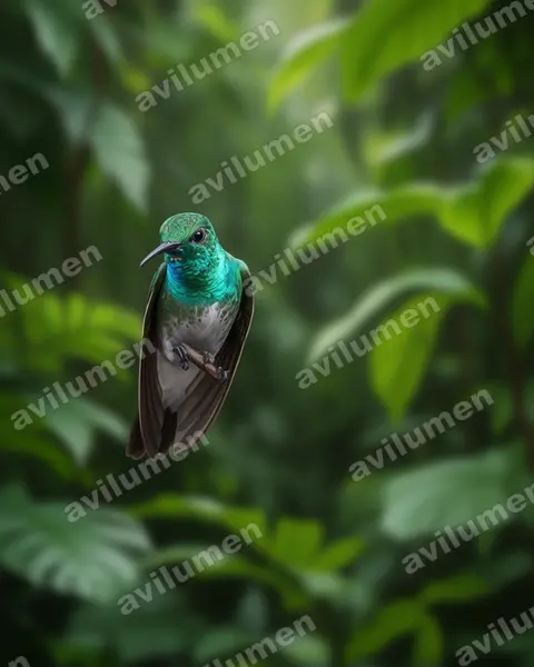红树林蜂鸟（Amazilia boucardi）的写实插画